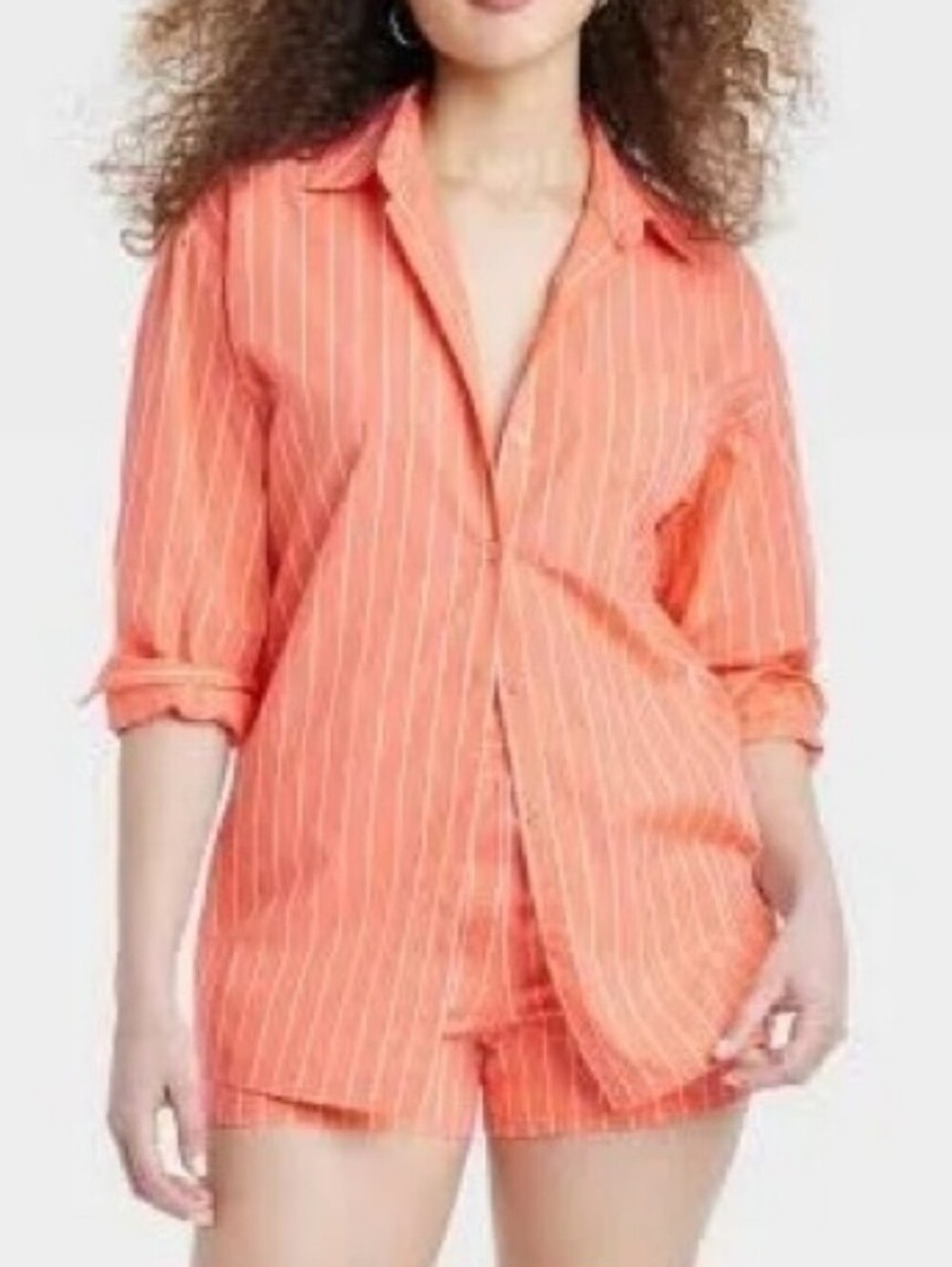 Coral Striped Women's Shirt & Short Set